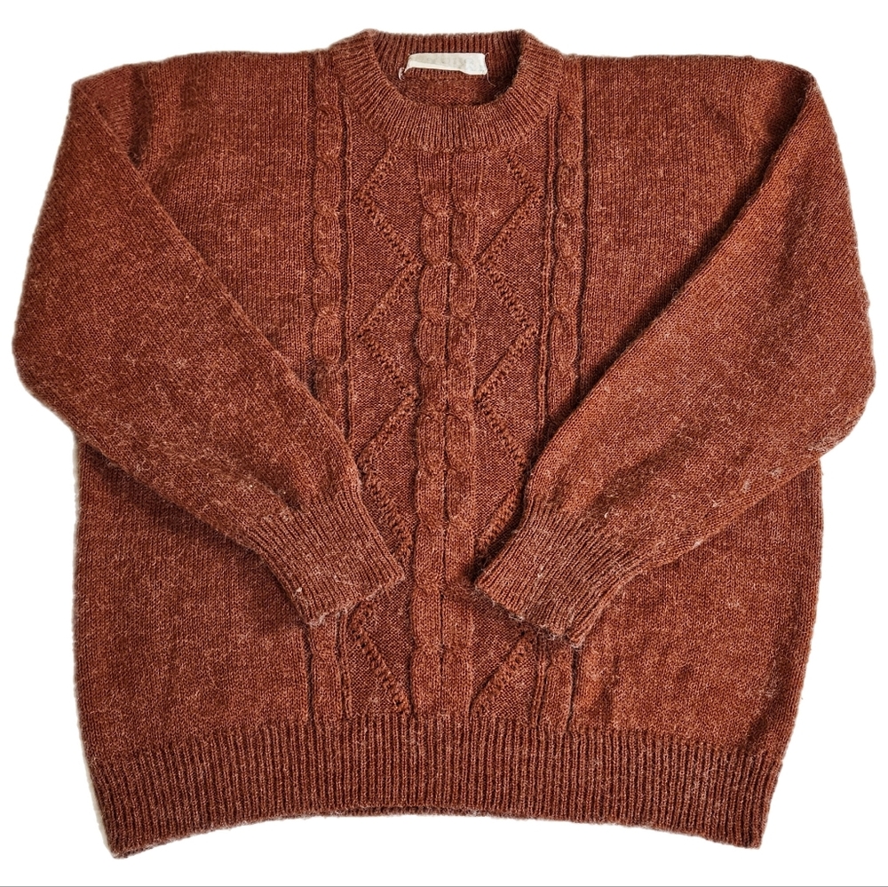 Men's Rust Cable-Knit Crewneck Sweater